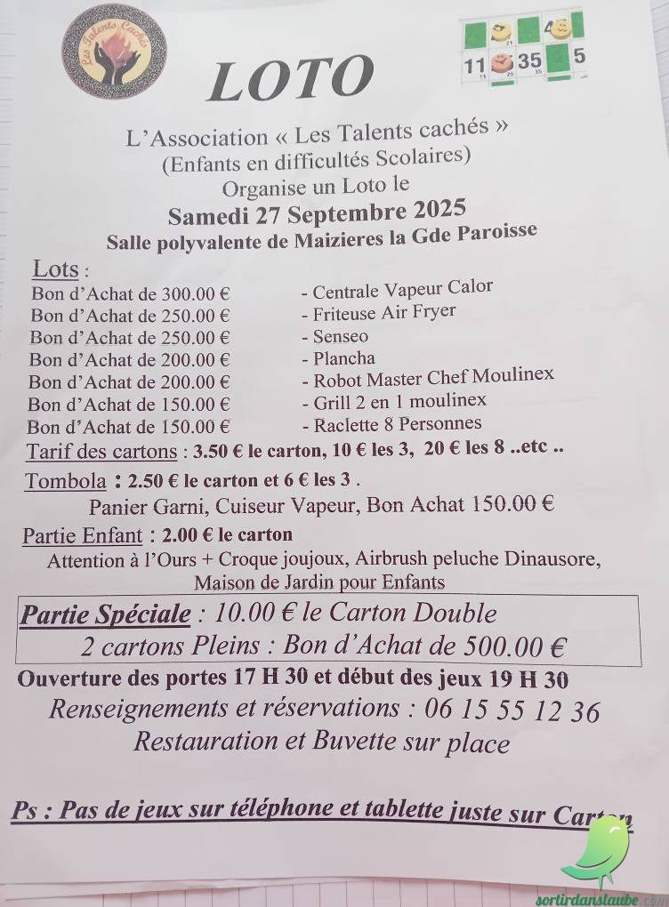 Complet! Loto: Maizières la Grande Paroisse - 0